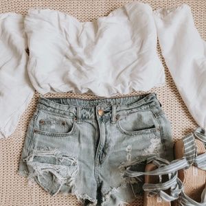 Mid-High Rise Denim Shorts